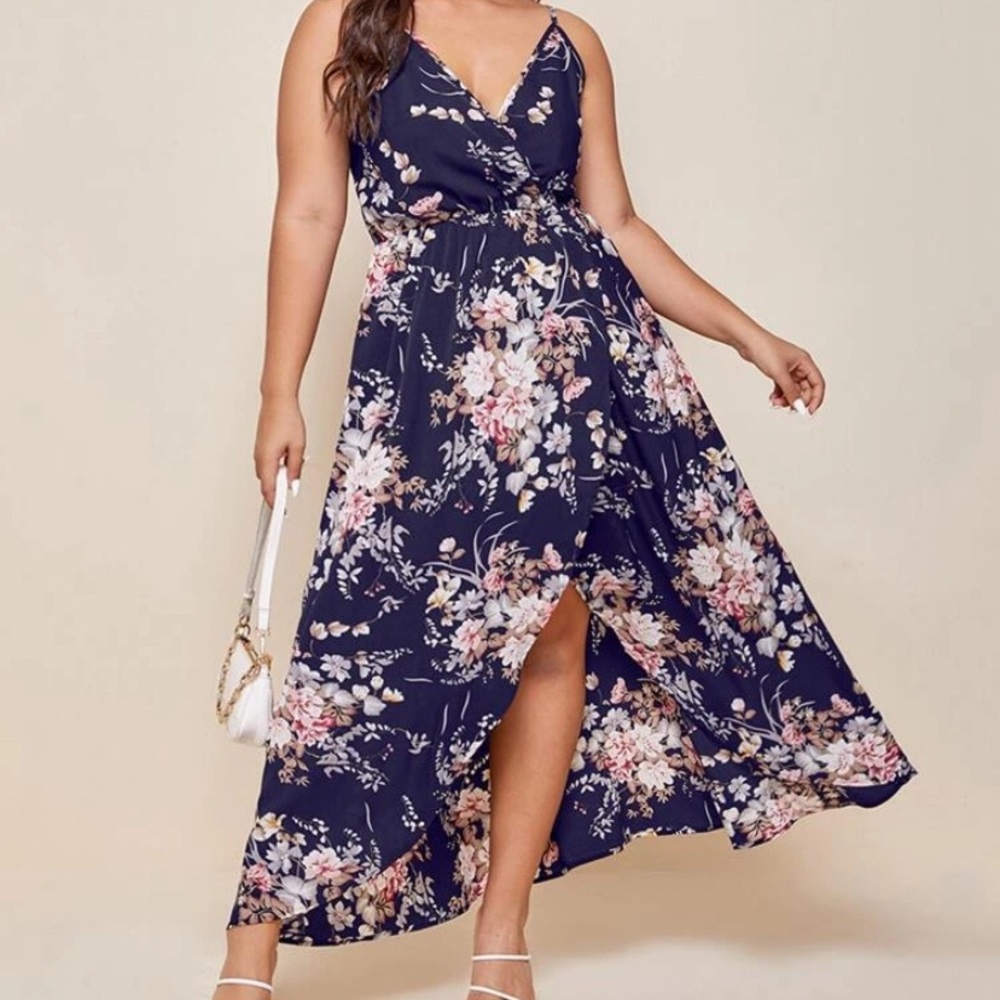 Plus Floral Print Wrap Cami Dress
